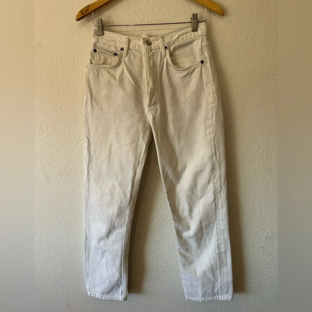 Agolde Riley High Rise Crop in Sour Cream Straight White Jeans- Size 27